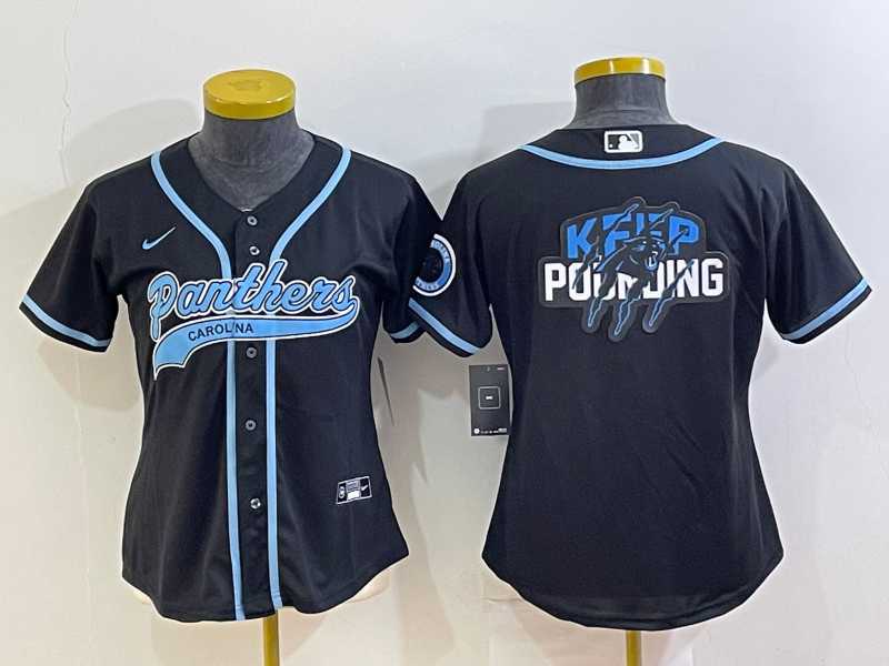 Womens Carolina Panthers Black Team Big Logo With Patch Cool Base Stitched Baseball Jersey